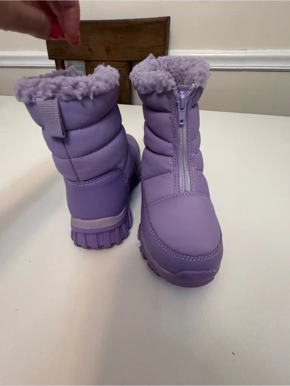 DSG Lilac Puffer Kids Winter Boots with Faux Fur Cuff